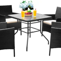 Patio Furniture Set 5 Pieces Patio Dining Set Wicker Patio Chairs and Dining Table with Square Glass Table Top