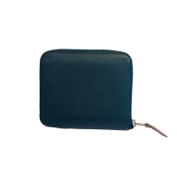 二手品 HERMES 愛馬仕七五成新 經典silk in系列EPSOM小牛皮拉鍊絲巾短夾(松柏綠)