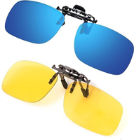 BLUE CUT Clip On Polarized Night Vision Glasses Flip Up Sunglasses UV-400 To Wear Over Prescription 