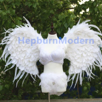 sexy Pure handmade white ANGEL wings many Bright diamonds feather bra shorts women Dance Party nice Deco props cosplay costume