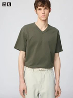 UNIQLO U T-Shirt Pria Kerah V Neck OLIVE XL