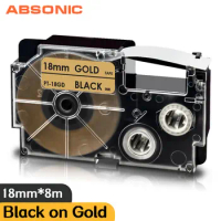 18mm for Casio Compatible Ribbon Printer XR-18GD Black on Gold XR18GD Label Tape for Casio Labeller Typewriter KL-120 KL-130