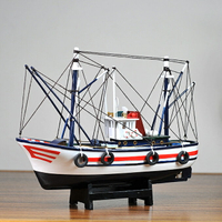 地中海風格家居裝飾船模型實木兒童房擺件一帆風順漁船帆船工藝船