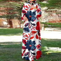 Gaun Longgar, Wanita Muslim, Leher O, Cetakan Bunga Elegan Terkini, Jubah Islam Terkini, Longgar dan