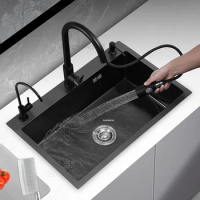 Modern 304 Stainless Steel Kitchen Sink For Counter Basin Black Nano Coating Antibacterial Multifunction Kitchen Sinks