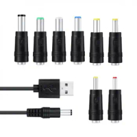 8 in 1 5V USB to DC 5.5x2.1mm 3.5mm 4.0mm 4.8mm 6.4mm 5.5x2.5mm 6.3mm Plug Charging Cord For Fan Speaker Router LED Lamp