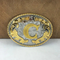 BuckleClub western flower letter C cowboy belt buckle FP-03702-C gold with silver FINISH 4cm width loop drop shipping