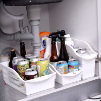 進口水槽下收納架可推拉廚房調料置物架櫥柜帶滑輪整理收納盒