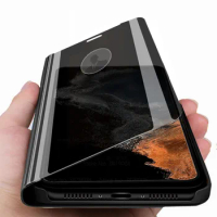 Samung S 22 Ultra Cases Smart Mirror Leather Flip Cover For Samsung Galaxy S22 Ultra Plus S22Ultra 5G Magnetic Book Stand Coque
