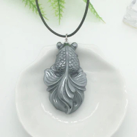 Wholesale Terahertz Natural Stone Pendants Carving Fish Pendant Necklace Energy Crystal Gift Fashion Jewelry