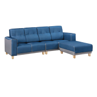 文創集 蕾茲雙色透氣皮革L型沙發組合(四人座＋椅凳組合)-260x194x98cm免組