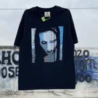 Marilyn Manson Washed Old Vintage Summer Tee Oversize Casual Streetwear High Street Retro Loose Tops