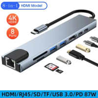 USB Hub USB C Hub USB 3 0 Splitter Type C Hub 3.0 High Speed Type C To HDTV RJ45 PD 87W Adapter With SD TF OTG Hab For IPad Pro