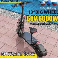 60V 6000W Powerful Electric Scooter 100 km/h with Seat Electric Skate Max Mileage 100km trotinette électrique 13inch Tire