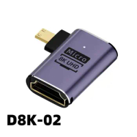Mini Male to HDMI-compatible 2.1 Female Extension Adapter 360 Degree Angled U-shaped Converter 4K 8K 60Hz
