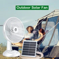 12inch Solar Energy Electric Fan AC/DC Rechargeable Table Fan Outdoor with LED USB Ports Home Office Cooling Air Fan Household