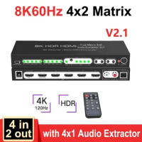 HDR10 ARC 8K 60Hz HDMI Matrix 4x2 Dolby 4K HDMI Splitter 4 In 2 Out 4K120Hz Video Switch Audio Extractor for PS5 XBOX PC HDMI2.1
