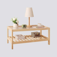 Wood Side Table with Glass 80x40