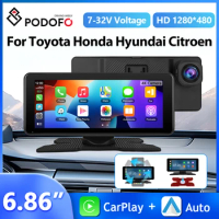 Podofo 4K Camera 6.86'' Car Monitor Carplay Android Auto Bluetooth Dashboard Dash Cam Airplay Android Cast FM/AUX Smart Player