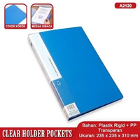 Clear Holder Book A4 20 30 40 Pocket Map Plastik Penyimpan Dokumen Raport Arsip Warna Biru A2120 - 2