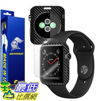 [107美國直購] 保護膜 Apple Watch 42mm (Series 3) Screen Protector + Black Carbon Fiber Skin Protector