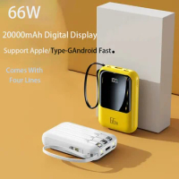 New 20000mAh Mini Power Bank 66W Portable Built-in Cable Express Power Bank Digital Display External Battery Pack for Xiaomi