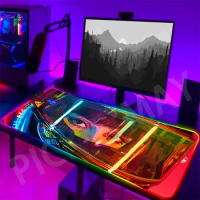 Cyberpunk Large RGB Mouse Mat Neon Gamer Mousepads LED Gaming Mousepad Big Luminous Desk Pad Desk Mats Backlit Mouse Pads