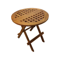 【吉迪市柚木家具】柚木摺疊圓桌 UNC8-06(桌子 餐桌 野餐 復古 可折疊 法式 透氣孔 鬆餅格)