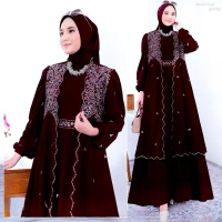 Syahira Dress Bordir Gamis Kekinian Gamis Kondangan Terbaru Mewah Elegan Bahan Ceruty BabyDoll Mix B
