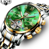 LIGE Brand Fashion Mens Watch Automatic Mechanical Tourbillon Watch Male Business Watches Men Waterproof Clock Relogio Masculino