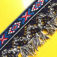 2yards embroidery ethnic webbing woven tape cluny lace tassel fringe trim ribbon 6cm tribal boho DIY native denim african deco