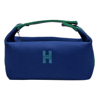 HERMES 經典Trousse Bride-A-Brac帆布拉鍊手提盥洗包(小-深藍色)