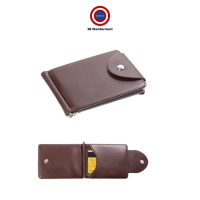 Men Slim Bifold Faux Leather Money Clip Credit Card Holder Snap Fastener Wallet