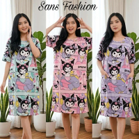 Sans - Daster Jumbo Wanita Karakter Bahan POLLY SPANDEK / Baju Tidur Jumbo Wanita Motif
