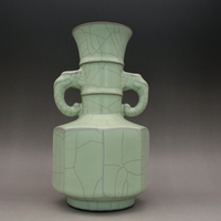 宋官窯粉青釉象耳花瓶 裂紋釉 古玩瓷器古董陶仿古陶瓷收藏品