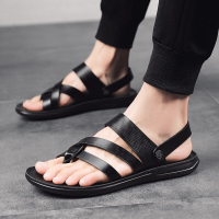 Kasut pantai luar lelaki Flip Flops fesyen bernafas musim panas cahaya kulit asli kasut kasual slaid Sandal hitam㏇L0319