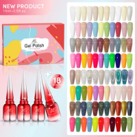 AS 18Pcs/Set Gel Nail Polish Kit With Colors Display Autumn Spring Semi Permanent Soak Off UV LED Nail Art Gels Nail Gel Polish