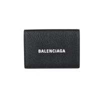 【Balenciaga 巴黎世家】CASH經典白字LOGO牛皮三折扣式短夾(黑x白字)