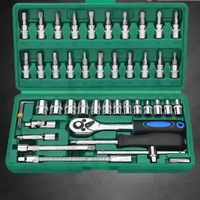 SKY - Set Kunci Socket 46 PCS full Set (1/4 ") Pas Ring L Motor Kunci/kunci l set CR-V lengkap/kunci