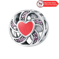 Fit Original Pandora Bracelet Inlaid Zircon Beads Charms 925 Sterling Silver Revolving Heart Pendants Bangle Jewelry Gifts