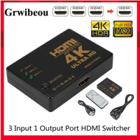 GRWIBEOU 4K 2K 3x1 HDMI Cable Splitter HD 1080P Video Switcher Adapter 3 Input 1 Output Port HDMI Hub for Xbox PS4 DVD HDTV PC