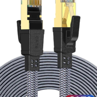 HENGSUR CAT8 Ethernet Cable 40Gbps RJ45 Nylon Braided Flat Network Lan Patch Cord for Laptops PS 4 Router Ethernet Cable Cat 8