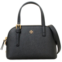 【TORY BURCH】EMERSON 經典立體LOGO防刮皮革迷你手提斜背貝殼包(黑)