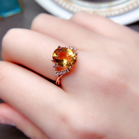 天然黃水晶戒指女s925純銀黃色寶石開口指環韓版招財水晶情人禮物