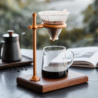 Luxury Wooden Dripper Coffee Filter Holder, Coffee Tools Set, Cafe Paper Filter, Glass Cone Cup Stand for Coffee Corner