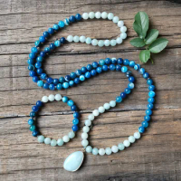 8mm Mala Beads,Bule Stripe Onyx And Amazonite Stone Necklace Healing Mala,Carnelian,Spiritual Jewelry,Meditation,108 Mala Beads