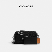 【COACH官方直營】AXEL經典Logo丹寧布斜背手袋-SV/黑色(CO945)