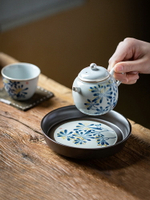 仿古鐵銹釉陶瓷壺承壺托儲水干泡盤功夫茶具茶盤日式手繪養壺茶承