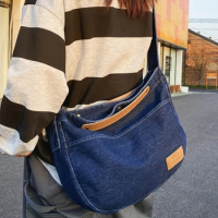 Women Denim Messenger Bag Lightweight Jeans Tote Bag Large Capacity Versatile Shoulder Bag Casual Simple Sling Bag