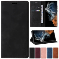Luxury Wallet Skin Feel Magnetic Flip Card Stand Leather Case For Samsung Galaxy S23 FE S23 Ultra S22 Plus S21 S20 FE S10 S9 S8